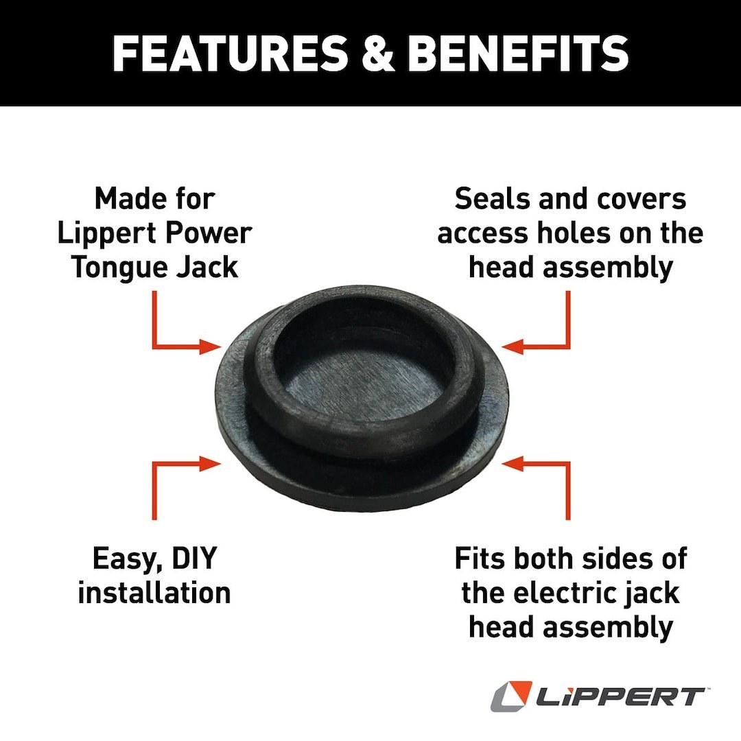 Lippert Components Trailer Tongue Jack Plug, For Use with Lippert Next Generation Power Tongue Jack, Side Plug, Black, Rubber, Single – 225875