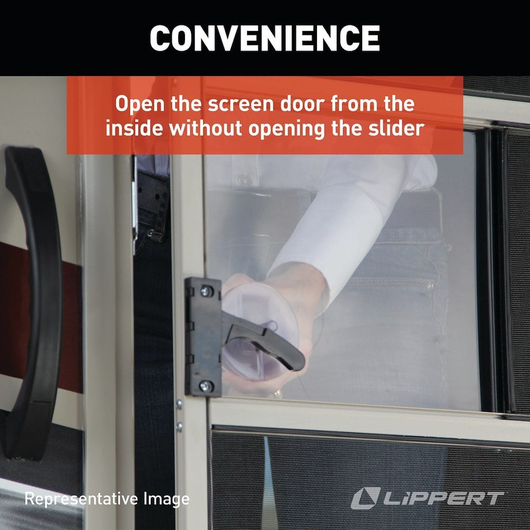 Lippert Components Screen Door Slide, Slider Panel with Push Down Handle, 9-3/4 Inch Height X 12 Inch Width, Plastic, With Knob – 239061