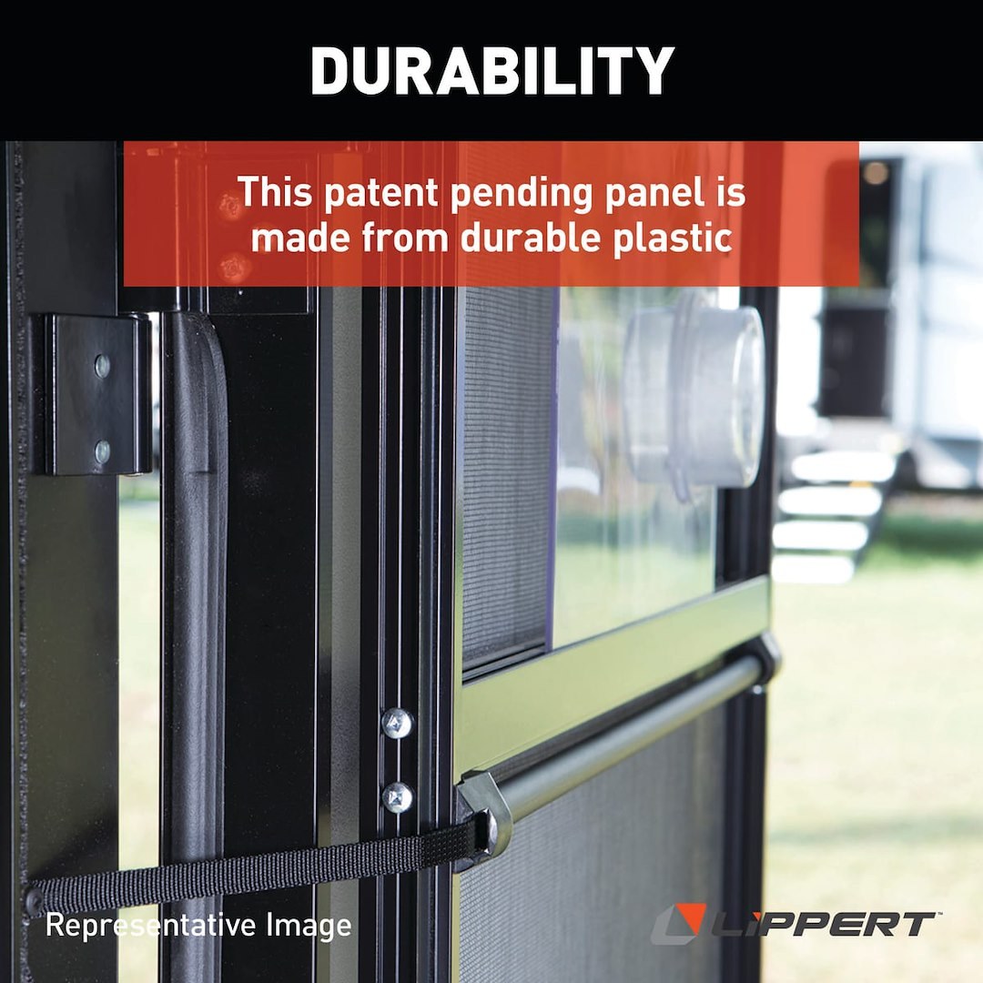 Lippert Components Screen Door Slide, Slider Panel with Push Down Handle, 9-3/4 Inch Height X 12 Inch Width, Plastic, With Knob – 239061