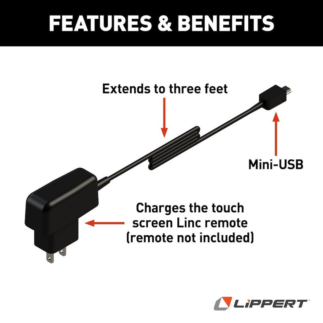 Lippert Components Leveling System Remote Control, Ground Control, Replacement Charger for Lippert Ground Control 3.0 Touchscreen Remote – 267401