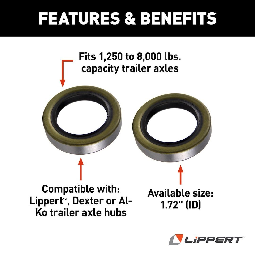 Lippert Components Trailer Wheel Bearing Seal, For 3500 Pound Axles, 1.719 Inch Inner Diameter X 2.565 Outer Diameter, Package of 2 – 333960
