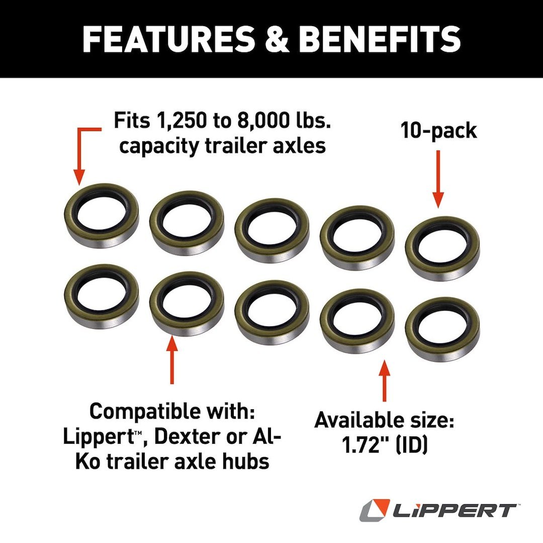 Lippert Components Trailer Wheel Bearing Seal, For 3500 Pound Axles, 1.719 Inch Inner Diameter X 2.565 Outer Diameter, Package of 10 – 333961