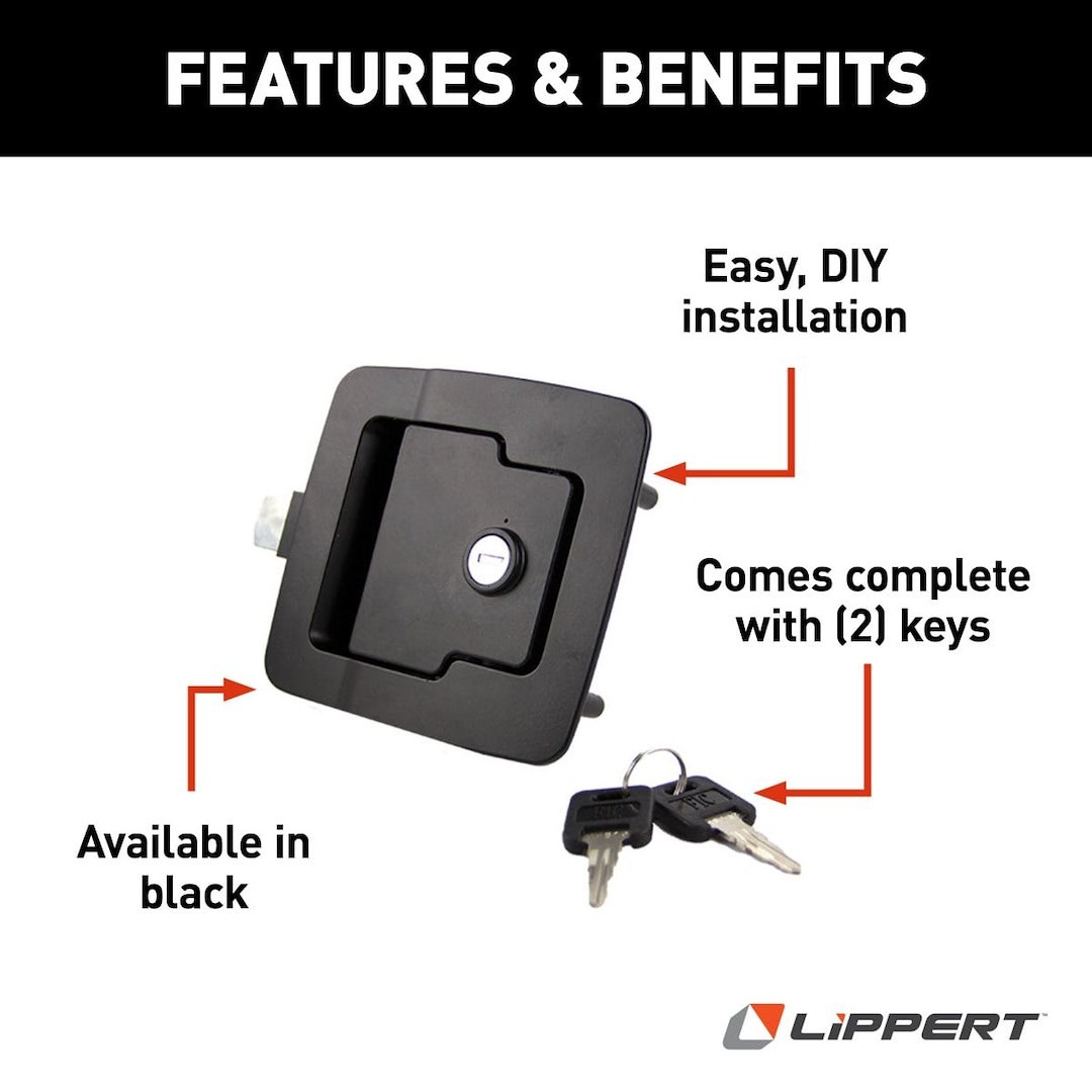 Lippert Components Access Door Latch, Baggage Door, Slam Latch, Paddle Handle, With Key, Black, Single – 346693