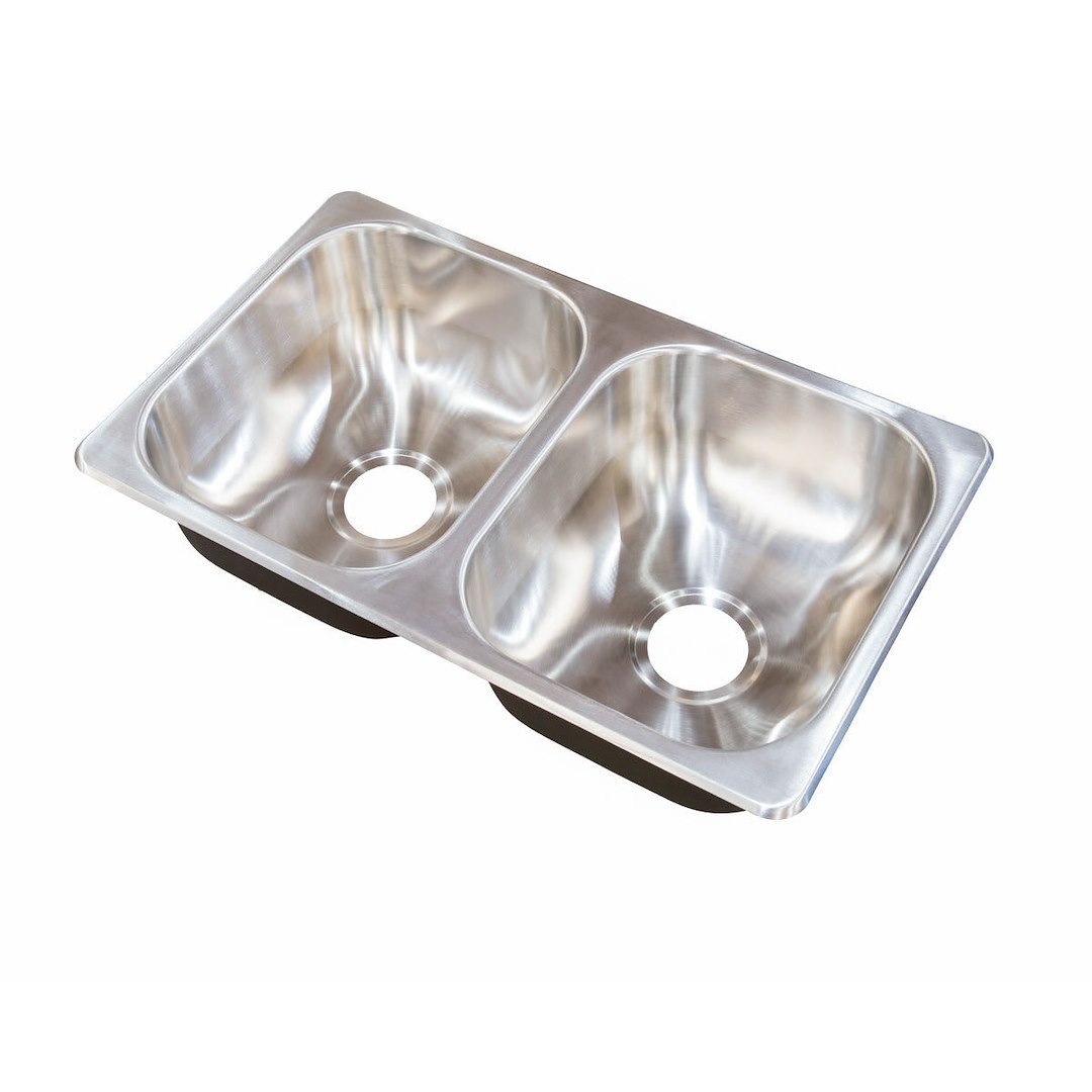 Lippert Components Sink, Better Bath, Double Bowl Drawn Sink, 27 Inch Width X 16 Inch Length X 7 Inch Depth, Top or Under Mount – 388412