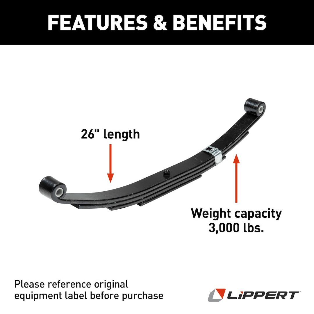 Lippert Components Trailer Axle Leaf Spring, Eye and Eye Mount, 25.25 Inch Free Length, 26 Inch Loaded Length, 1.75 Inch Loaded Arch Height – 702096
