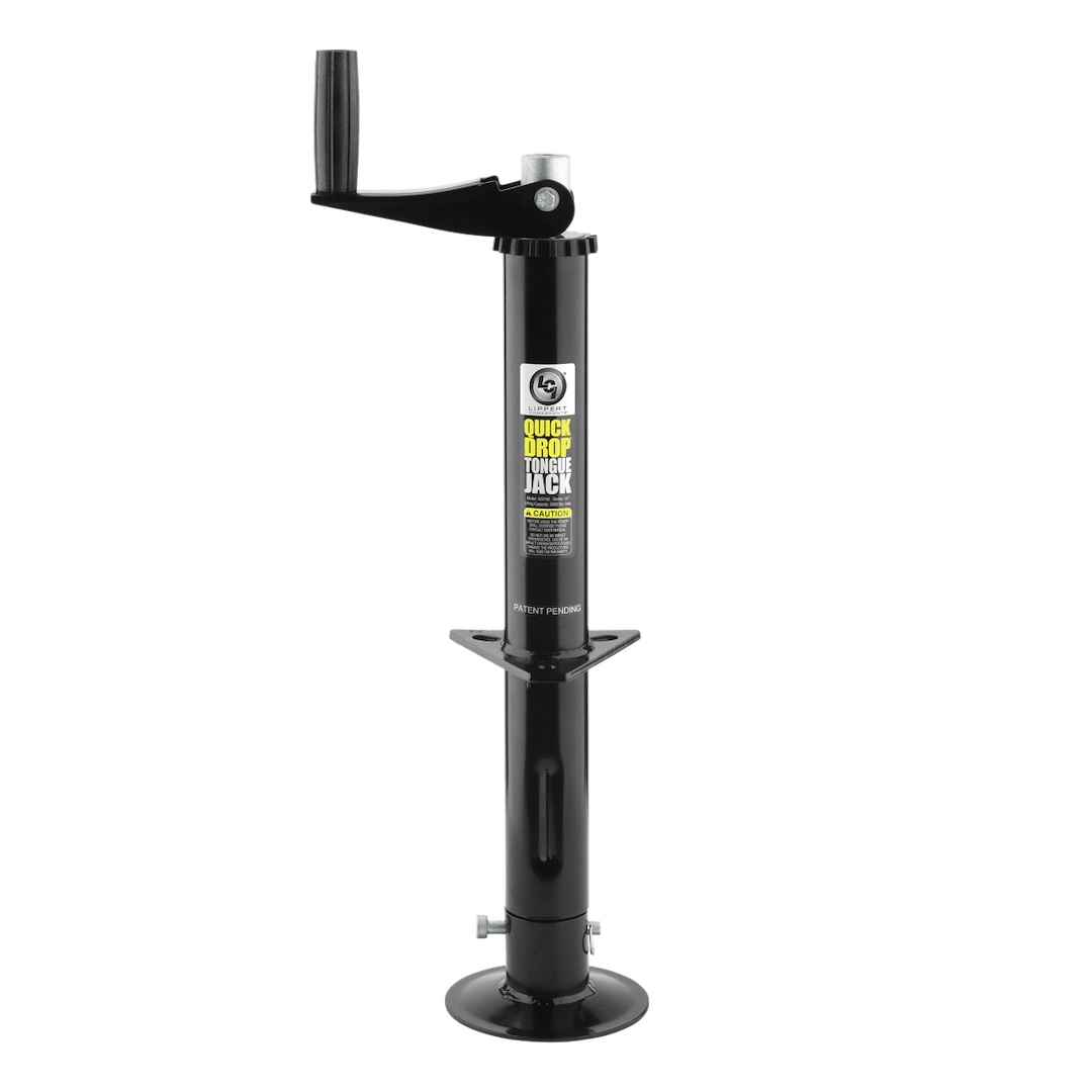 Lippert Components Trailer Tongue Jack, Manual Hand Crank or Power Drill Crank A-Frame Round Topwind Jack, 2000 Pound Capacity – 733926