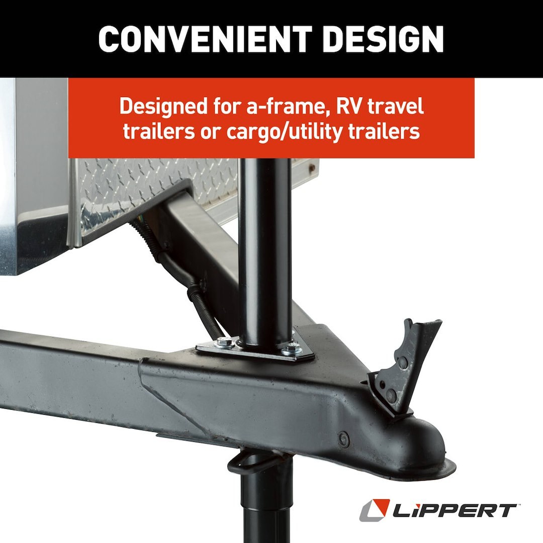 Lippert Components Trailer Tongue Jack, Manual Hand Crank or Power Drill Crank A-Frame Round Topwind Jack, 2000 Pound Capacity – 733926