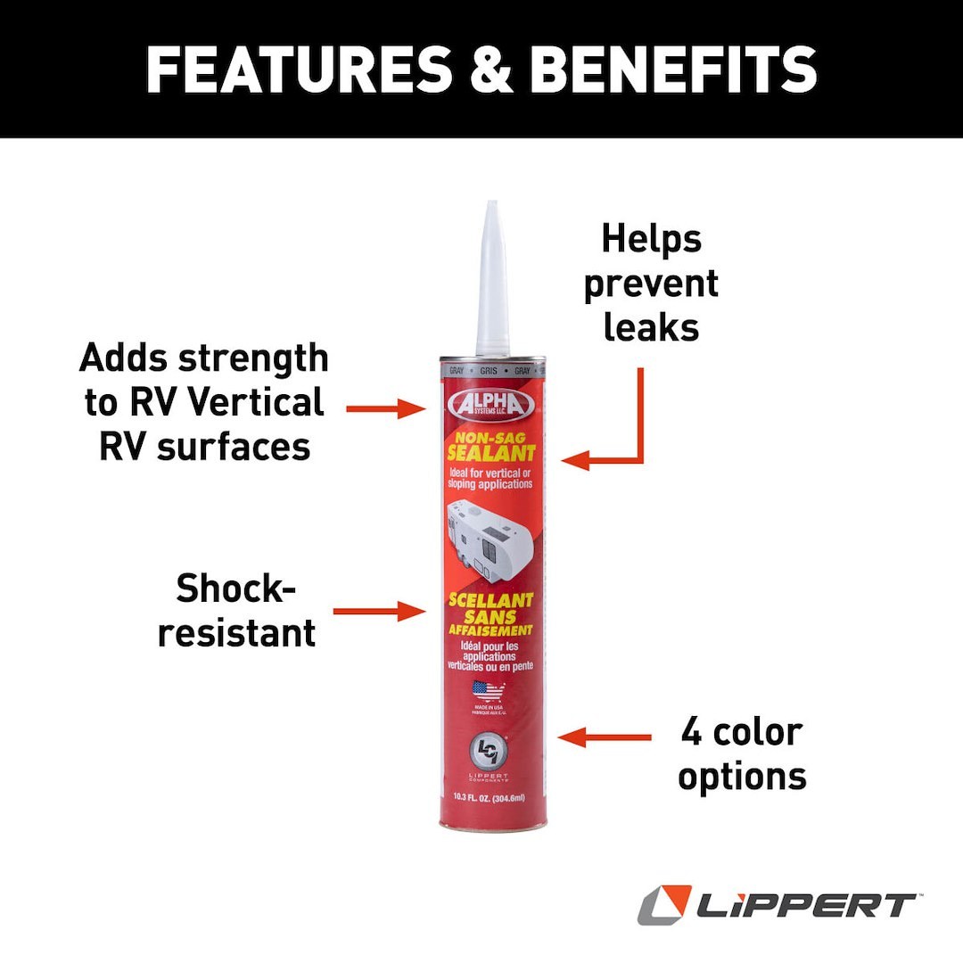 Lippert Components Caulk Sealant, 1010 Low Voc/ Alpha Systems N101003TLCI, Used on Vertical/ Slanted/ Uneven Surfaces – 862159