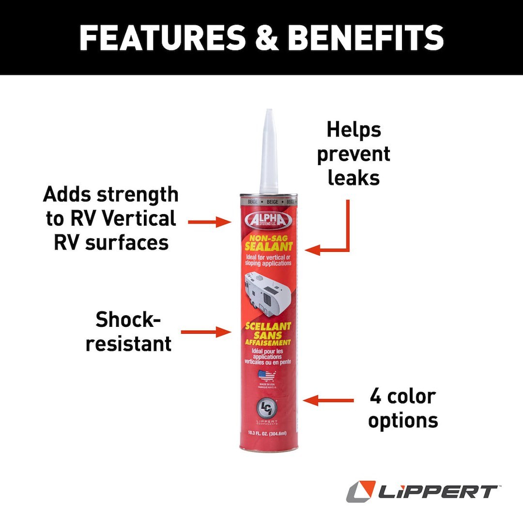 Lippert Components Caulk Sealant, 1010 Low Voc/ Alpha Systems N101004TLCI, Used on Vertical/ Slanted/ Uneven Surfaces – 862160