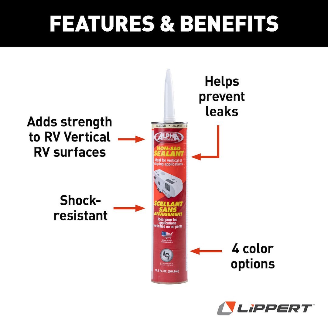 Lippert Components Caulk Sealant, 1010 Low Voc/ Alpha Systems N101006TLCI, Used on Vertical/ Slanted/ Uneven Surfaces – 862161