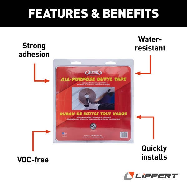 Lippert Components Caulk Sealant, Q130 Tape/ Alpha Systems Q13018*34, Used to Provide a Water and Weather-Tight Seal When Compressed – 862403