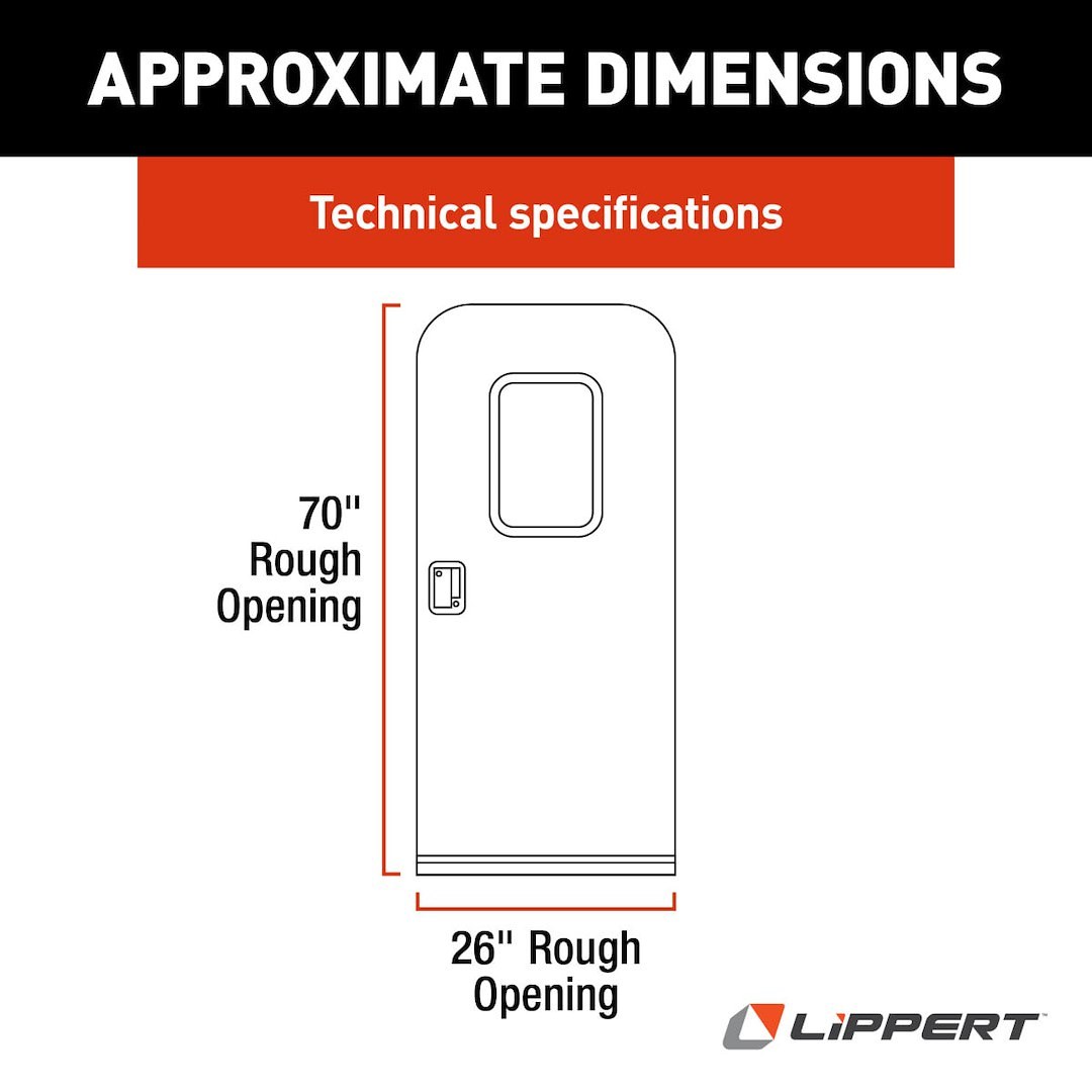 Lippert Components Entry Door, Radius Door, 26 Inch Width X 70 Inch Height, Right Side Hinges, Keyed Entry, Polar White Embossed Finish – V000381469