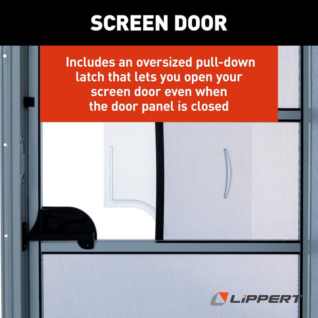 Lippert Components Entry Door, Radius Door, 26 Inch Width X 70 Inch Height, Right Side Hinges, Keyed Entry, Polar White Embossed Finish – V000381469