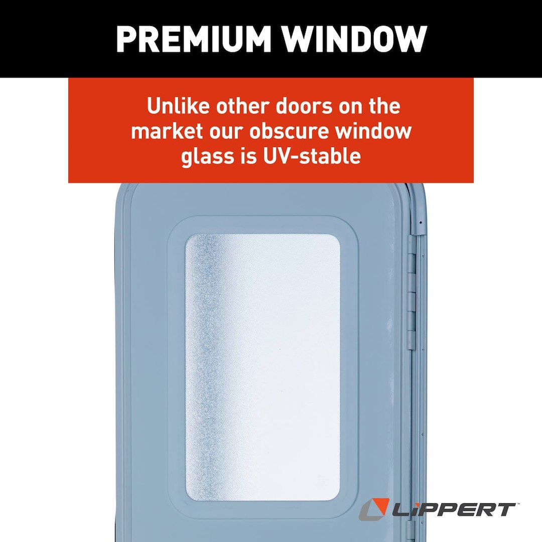 Lippert Components Entry Door, Radius Door, 26 Inch Width X 70 Inch Height, Right Side Hinges, Keyed Entry, Polar White Embossed Finish – V000381469