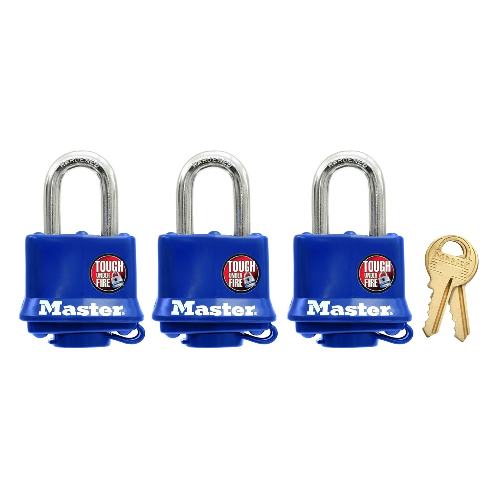 Masterlock Padlock, Key Type, 9/32 Inch Shackle Diameter/ 1-9/16 Inch Body Width, 1-1/16 Inch Height X 5/8 Inch Width Shackle Clearance, Blue – 312TRI