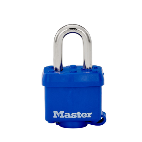 Masterlock Padlock, Key Type, 9/32 Inch Shackle Diameter/ 1-9/16 Inch Body Width, 1-1/16 Inch Height X 5/8 Inch Width Shackle Clearance, Blue – 312TRI