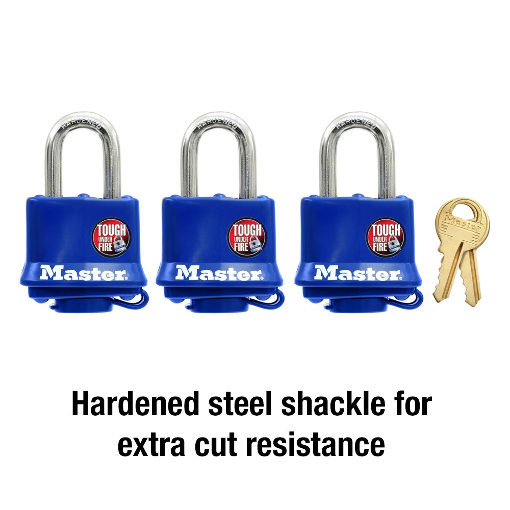 Masterlock Padlock, Key Type, 9/32 Inch Shackle Diameter/ 1-9/16 Inch Body Width, 1-1/16 Inch Height X 5/8 Inch Width Shackle Clearance, Blue – 312TRI
