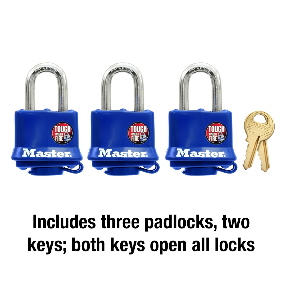Masterlock Padlock, Key Type, 9/32 Inch Shackle Diameter/ 1-9/16 Inch Body Width, 1-1/16 Inch Height X 5/8 Inch Width Shackle Clearance, Blue – 312TRI