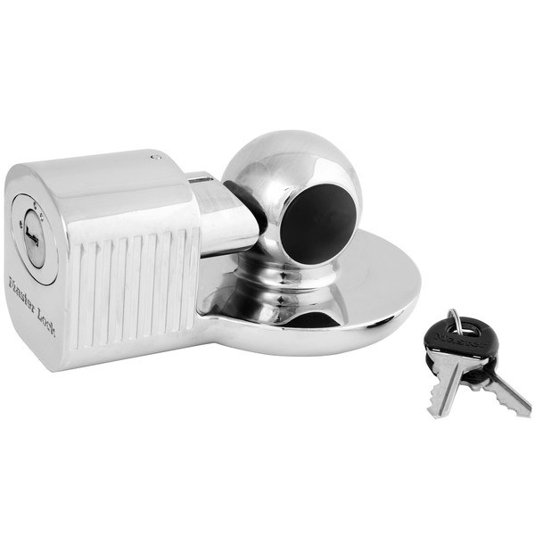 Masterlock Trailer Coupler Lock, Hitch Ball and Clamp Type, Fits 1-7/8 Inch and 2 Inch Trailer Coupler, Silver, Keyed Alike, Single – 377KA