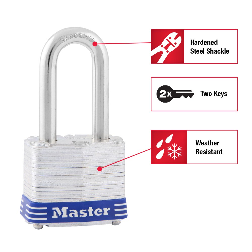 Masterlock Padlock, Key Type, 9/32 Inch Diameter Shackle/ 1-9/16 Inch Wide Body, 1-1/2 Inch Height X 5/8 Inch Width Shackle Clearance – 3DLF