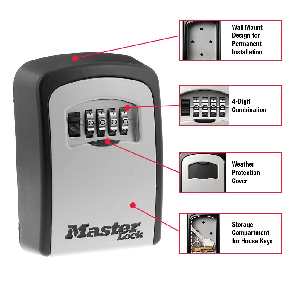 Masterlock Key Storage Case, Wall Mount with Combination Lock, 2-1/4 Ich Width X 3-1/4 Inch Height X 1 Inch Depth Internal Dimension – 5401D