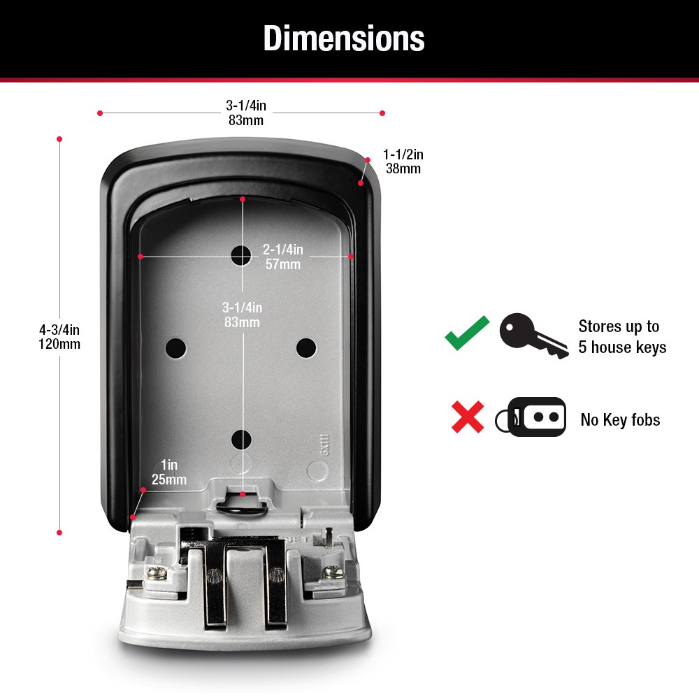 Masterlock Key Storage Case, Wall Mount with Combination Lock, 2-1/4 Ich Width X 3-1/4 Inch Height X 1 Inch Depth Internal Dimension – 5401D