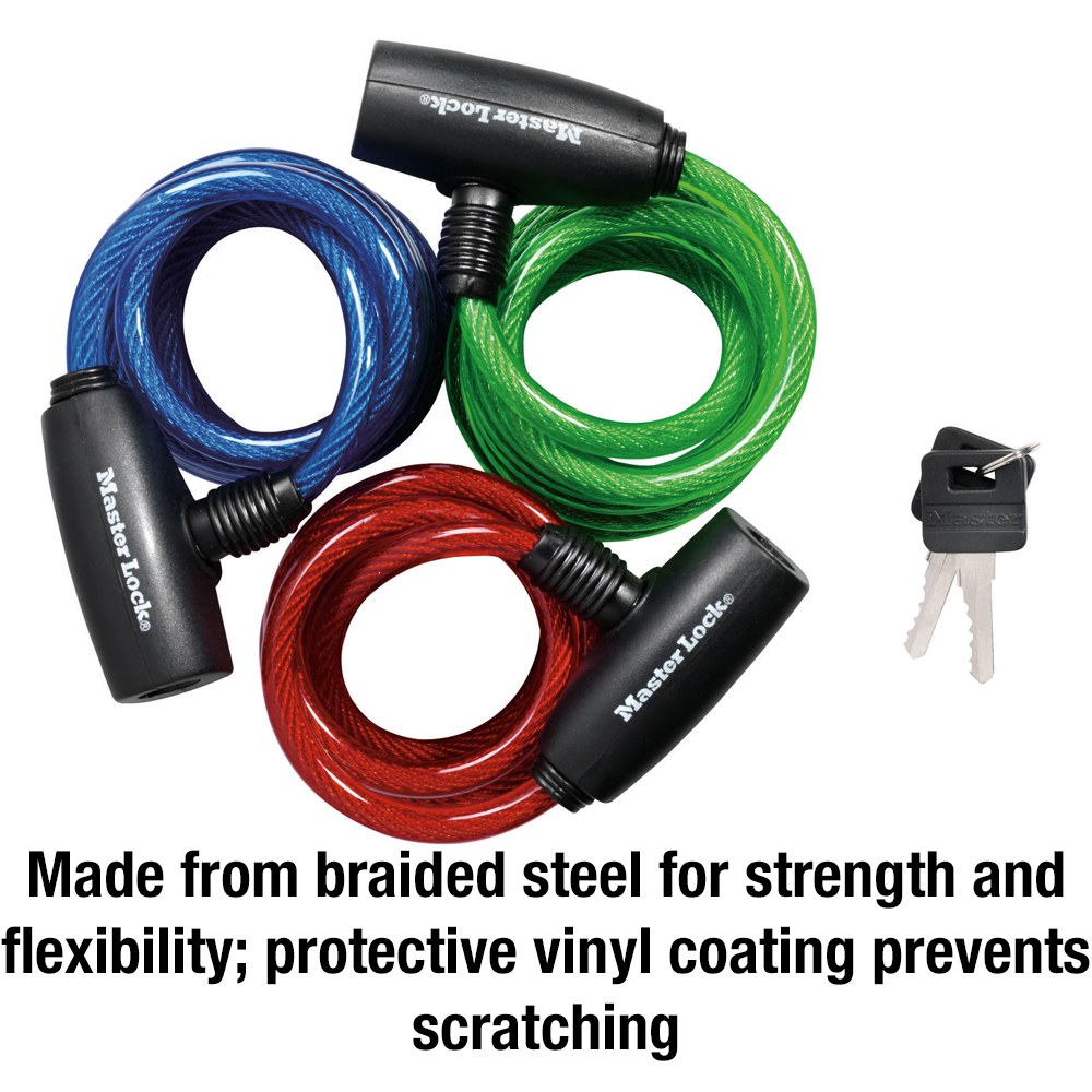 Masterlock Cable Lock, 6 Foot Long X 5/16 Inch Diameter, Key Lock, Includes Vinyl Coating – 8127TRI