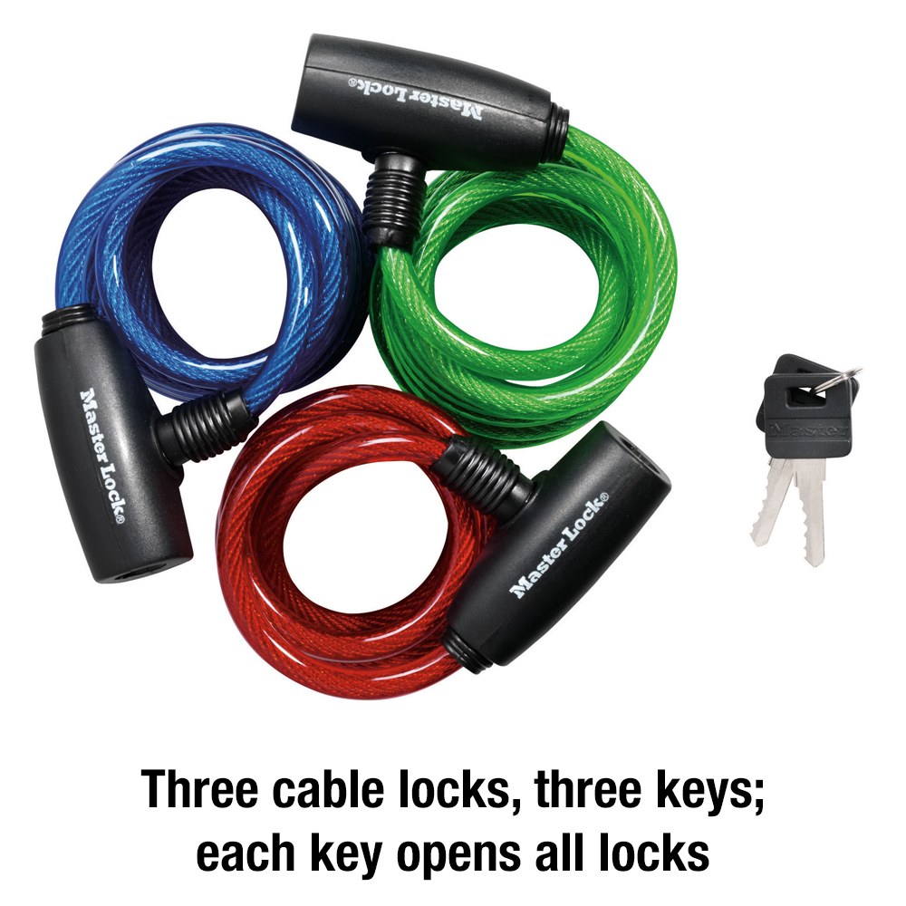 Masterlock Cable Lock, 6 Foot Long X 5/16 Inch Diameter, Key Lock, Includes Vinyl Coating – 8127TRI