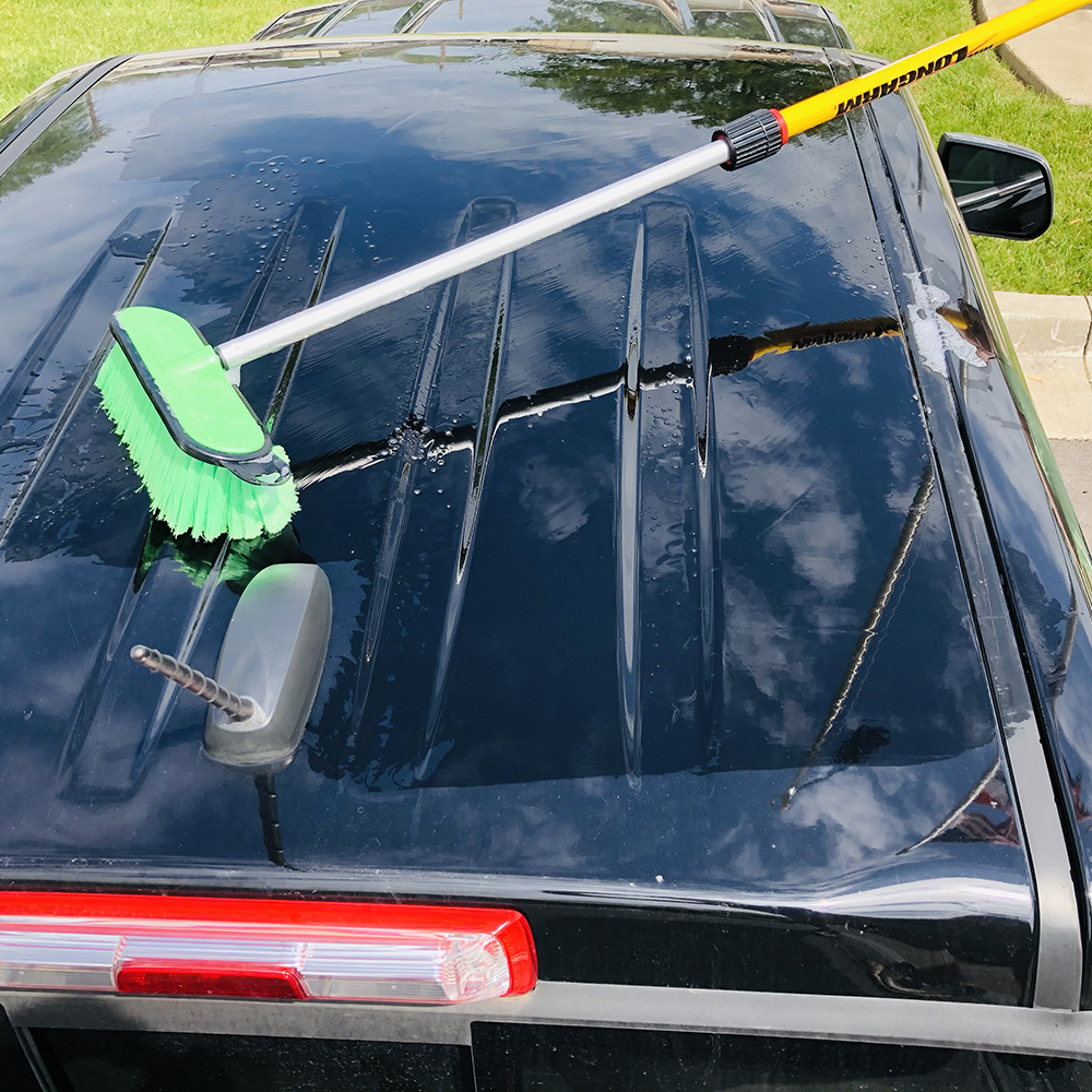 Mr. Longarm Car Wash Brush, 10 Inch Brush Width with Threaded Hole, Without Handle, Green/ Very Soft Polyester Fiber, Built-IN Hang Tab – 0404