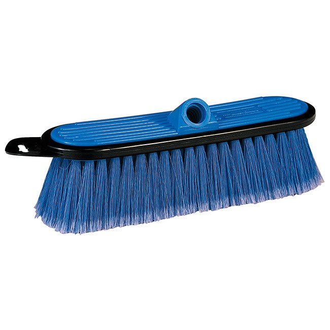 Mr. Longarm Car Wash Brush, 10 Inch Brush Width with Threaded Hole, Without Handle, Blue/ Soft Polystyrene Fiber, Built-IN Hang Tab – 0405