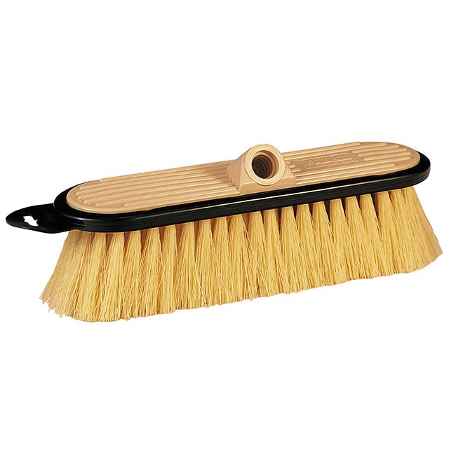 Mr. Longarm Car Wash Brush, 10 Inch Brush Width with Threaded Hole, Without Handle, Yellow/ Stiff Polypropylene Fiber – 0406
