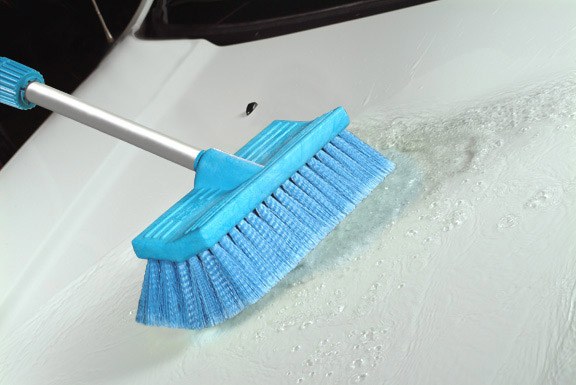 Mr. Longarm Car Wash Brush, 10 Inch Brush Width with Threaded Hole, Without Handle, Blue/ Soft Polystyrene Fiber, Dual Cleaning Surfaces – 0483