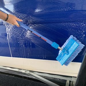 Mr. Longarm Car Wash Brush, 10 Inch Brush Width with Threaded Hole, Without Handle, Blue/ Soft Polystyrene Fiber, Dual Cleaning Surfaces – 0483