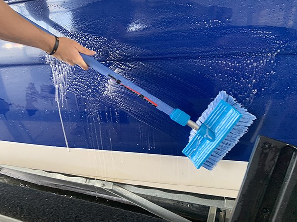 Mr. Longarm Car Wash Brush, 10 Inch Brush Width with Threaded Hole, Without Handle, Blue/ Soft Polystyrene Fiber, Dual Cleaning Surfaces – 0483