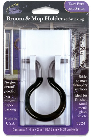 Magic Mounts Broom Holder, Holds 1 Broom, White, Single, 2 Inch Width X 4 Inch Height, Peel and Stick – 3724