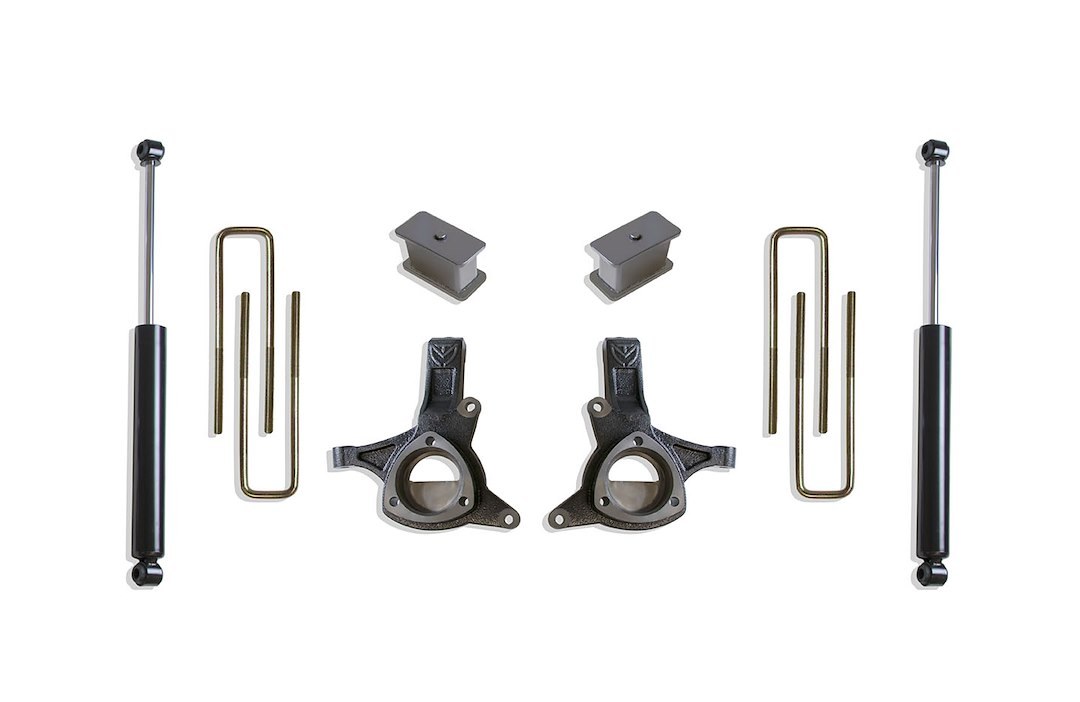 MaxTrac Suspension Lift Kit Suspension, 4-1/2 Inch Front Lift, 3 Inch Rear Lift, With Rear Shock Absorbers IN Kit, Black Components – K881343