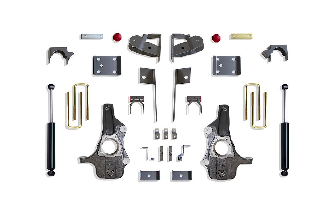 MaxTrac Suspension Lowering Kit, 2 Inch Front/ 4 Inch Rear Drop, Black/ Gray Components, With Rear Shock Absorbers – KS331924