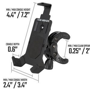 Mob Armor Cell Phone Mount, Switch Claw, Fits Devices 2.4 Inch Wide to 3.4 Inch Wide X 4.4 Inch Long to 7.2 Inch Long X 0.6 Inch Deep – MOBC2-BLK-LG