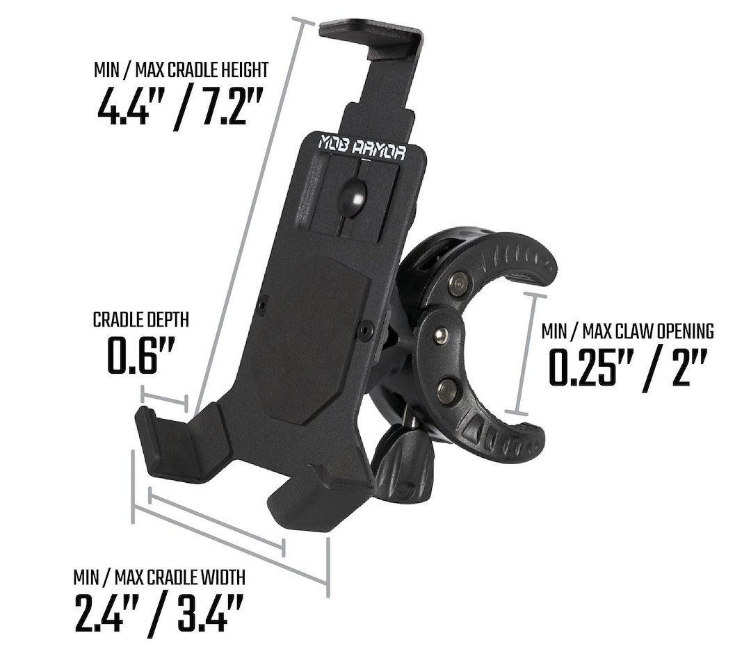 Mob Armor Cell Phone Mount, Switch Claw, Fits Devices 2.4 Inch Wide to 3.4 Inch Wide X 4.4 Inch Long to 7.2 Inch Long X 0.6 Inch Deep – MOBC2-BLK-LG