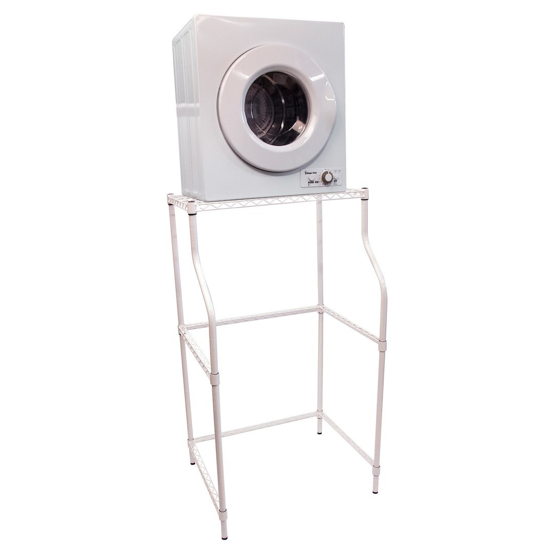 Magic Chef Clothes Washer/ Dryer Stack Stand, Opening for Washer and a Shelf for the Dryer, Powder Coated White – MCSLS12W