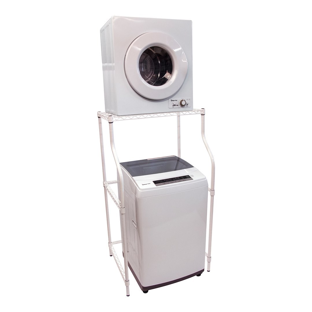 Magic Chef Clothes Washer/ Dryer Stack Stand, Opening for Washer and a Shelf for the Dryer, Powder Coated White – MCSLS12W