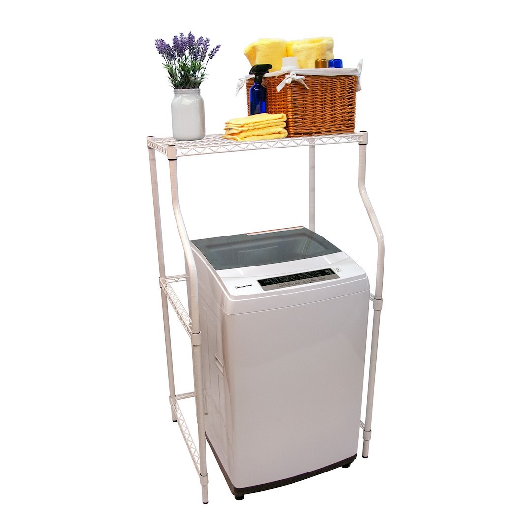 Magic Chef Clothes Washer/ Dryer Stack Stand, Opening for Washer and a Shelf for the Dryer, Powder Coated White – MCSLS12W