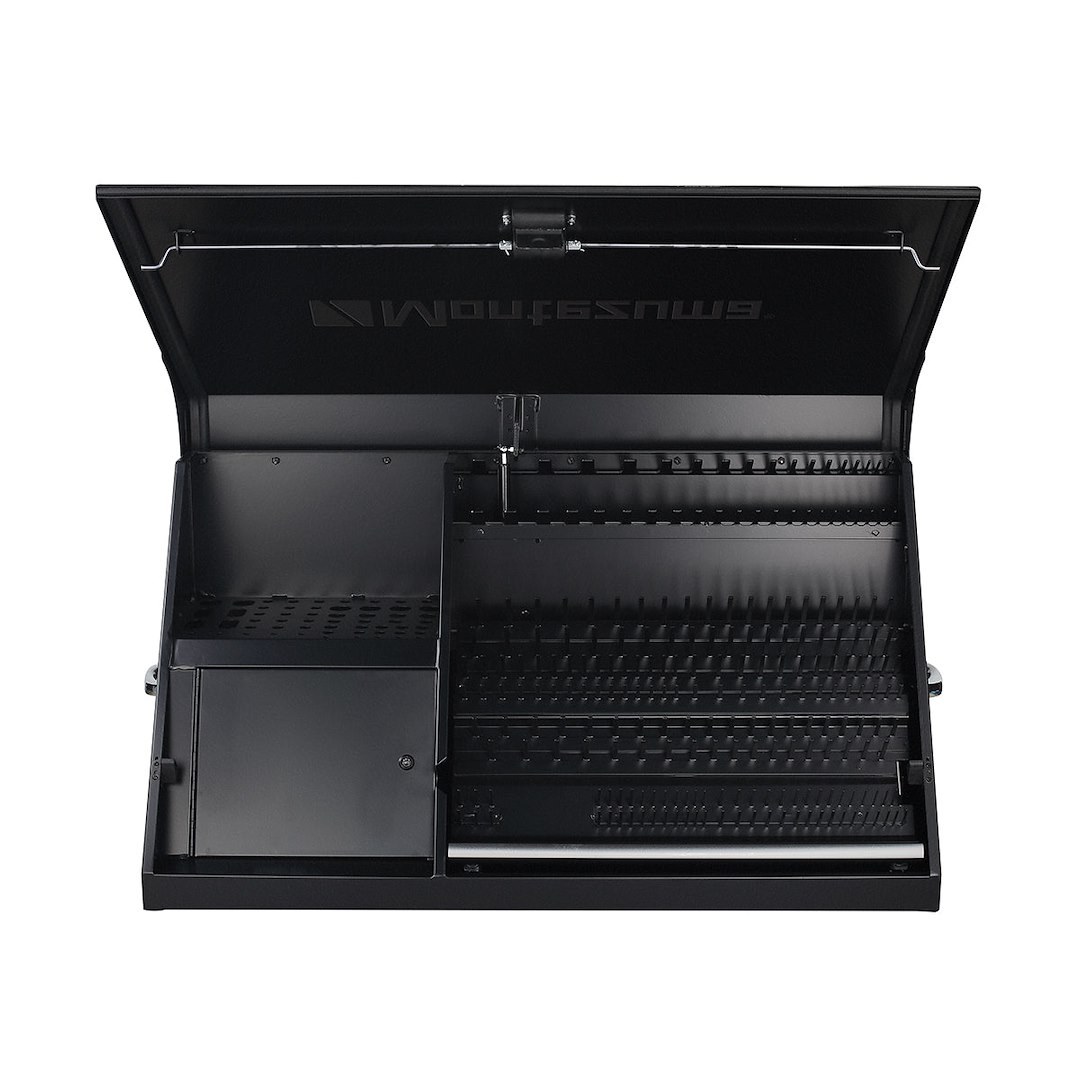 Montezuma Tool Box, Triangle®, Portable, Single Lid, Powder Coated, Black, Steel, 41-3/4 Inch Length X 18 Inch Width X 21-5/8 Inch Height – DX411B