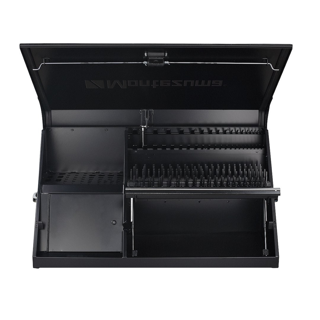 Montezuma Tool Box, Triangle®, Portable, Single Lid, Powder Coated, Black, Steel, 41-3/4 Inch Length X 18 Inch Width X 21-5/8 Inch Height – DX411B