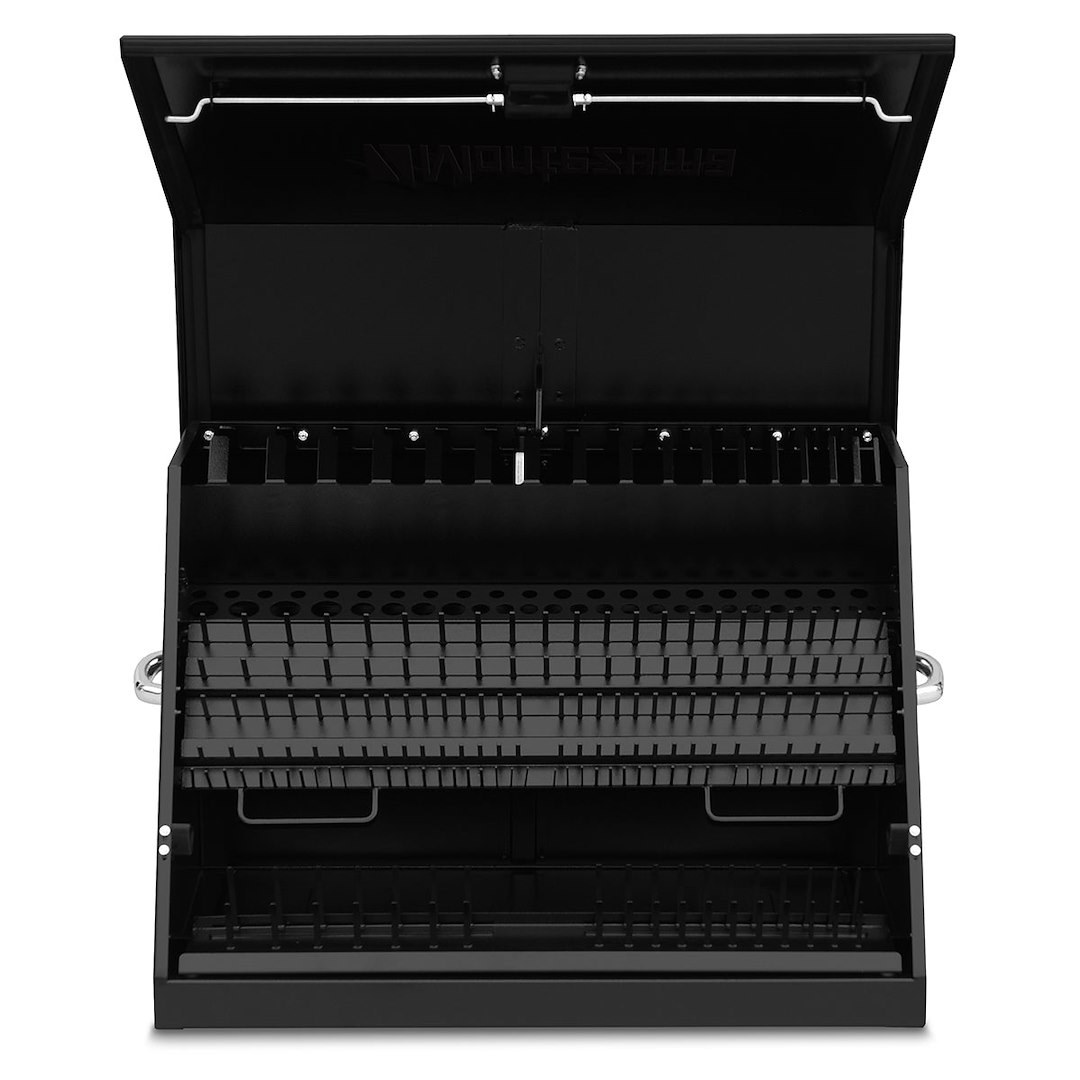 Montezuma Tool Box, Triangle®, Portable, Single Lid, Powder Coated, Black, Steel, 30-3/4 Inch Length X 19-5/8 Inch Width X 20-3/8 Inch Height – LA400B