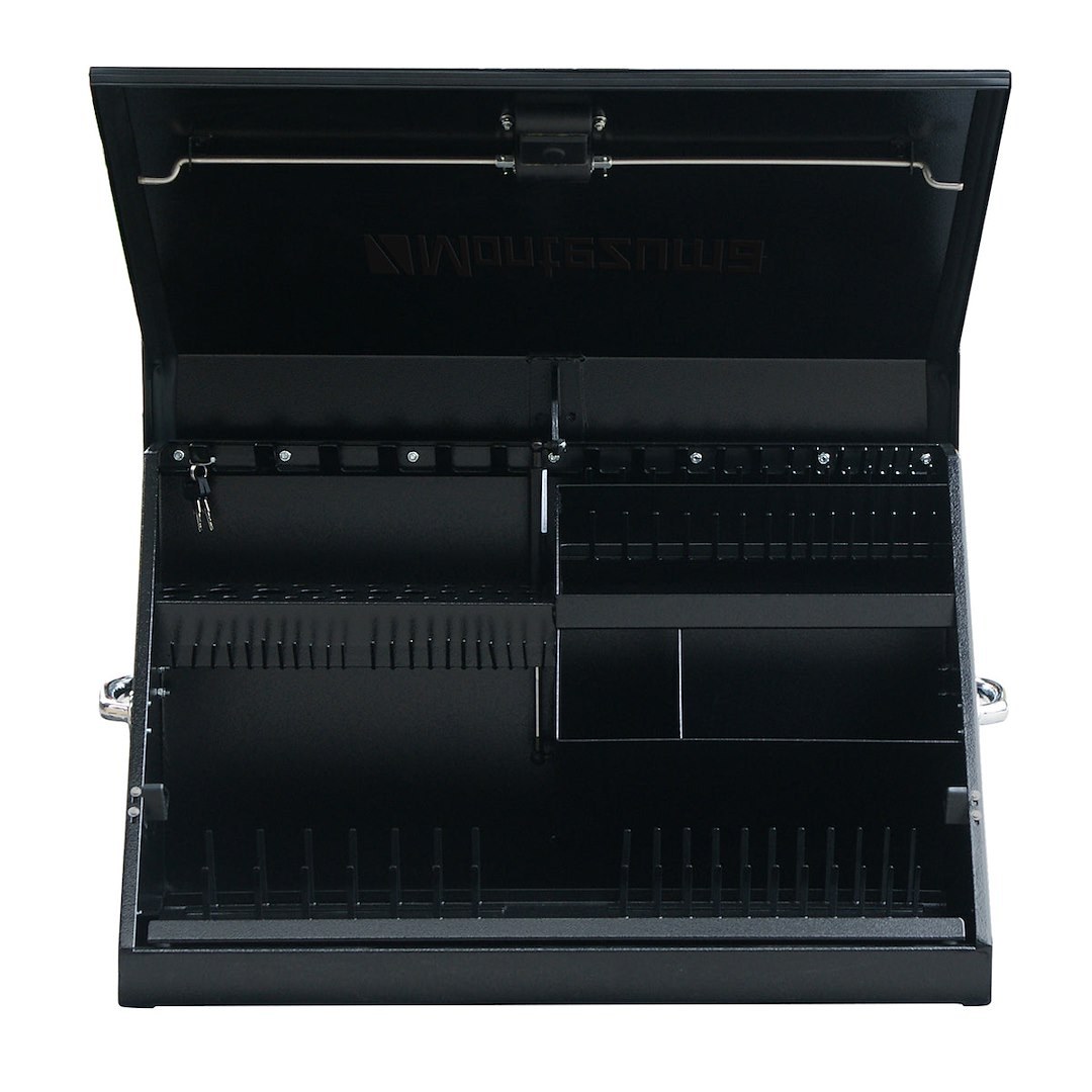 Montezuma Tool Box, Triangle®, Portable, Single Lid, Powder Coated, Black, Steel, 30-3/4 Inch Length X 15-1/4 Inch Width X 18-1/4 Inch Height – ME300B