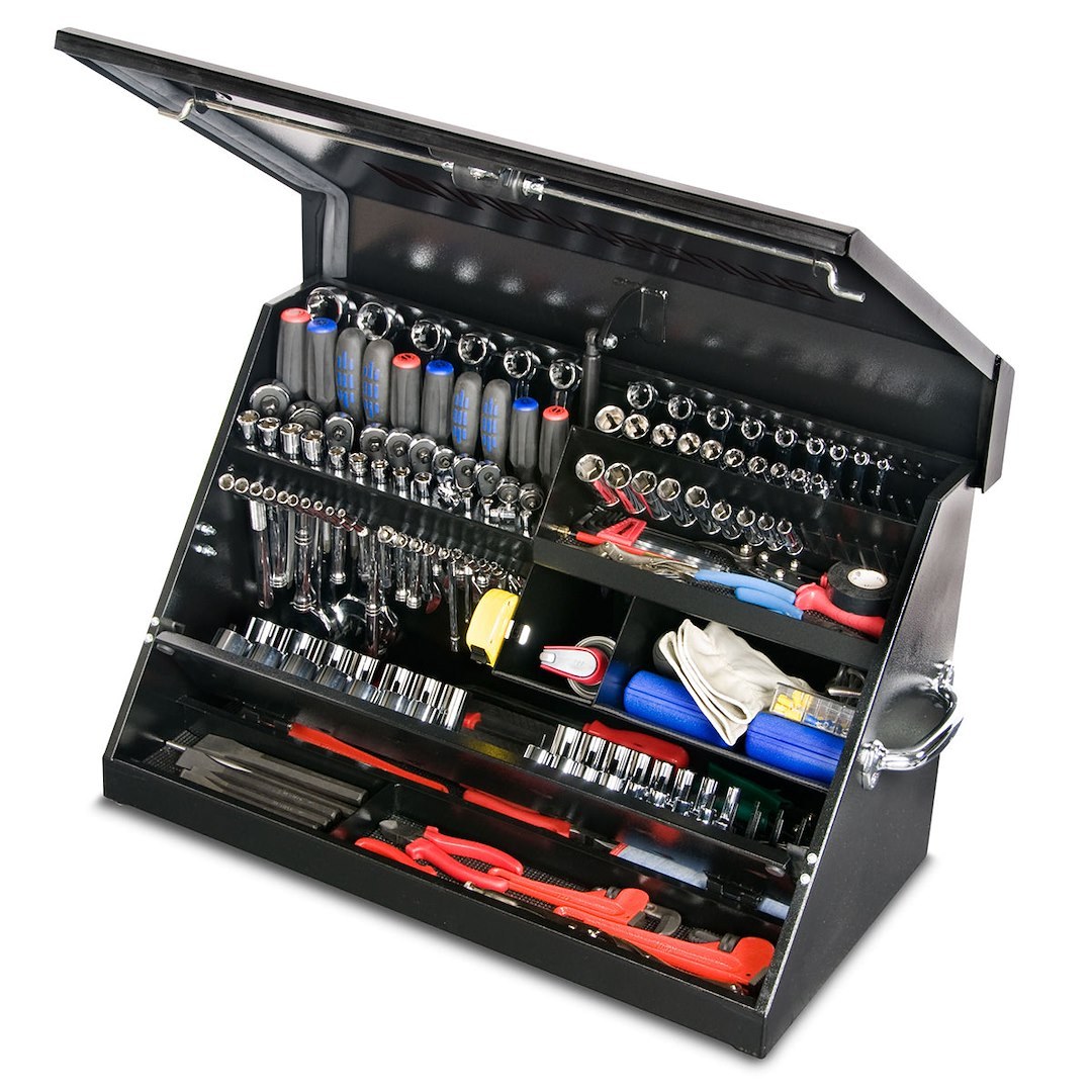 Montezuma Tool Box, Triangle®, Portable, Single Lid, Powder Coated, Black, Steel, 30-3/4 Inch Length X 15-1/4 Inch Width X 18-1/4 Inch Height – ME300B