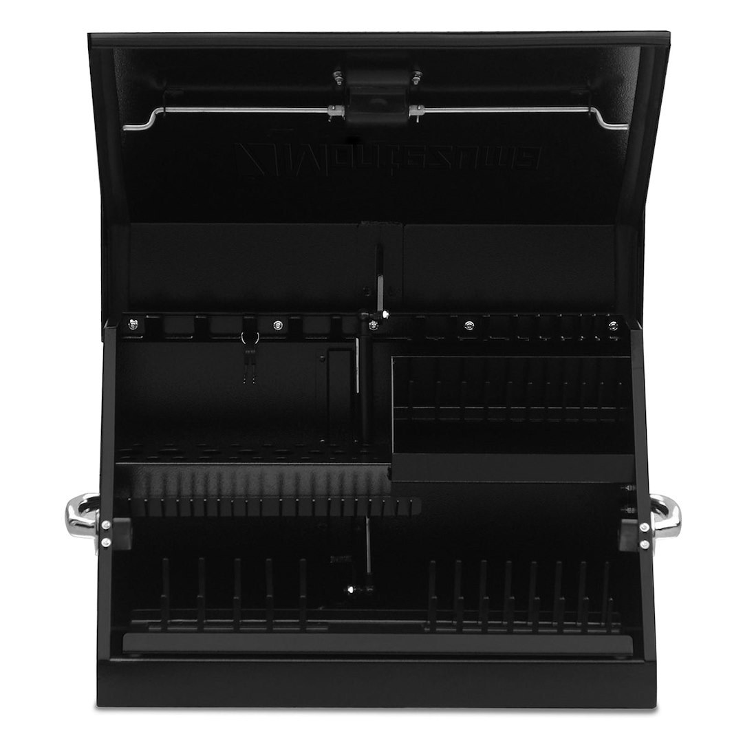 Montezuma Tool Box, Triangle®, Portable, Single Lid, Powder Coated, Black, Steel, 23-3/8 Inch Length X 13-3/4 Inch Width X 14-1/2 Inch Height – SM200B