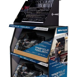 Montezuma Point of Purchase Display, 3 Tier Triangle Tool Box Display Rack, 220 Pound Load Capacity Per Shelf – TRD03-L-GRAY