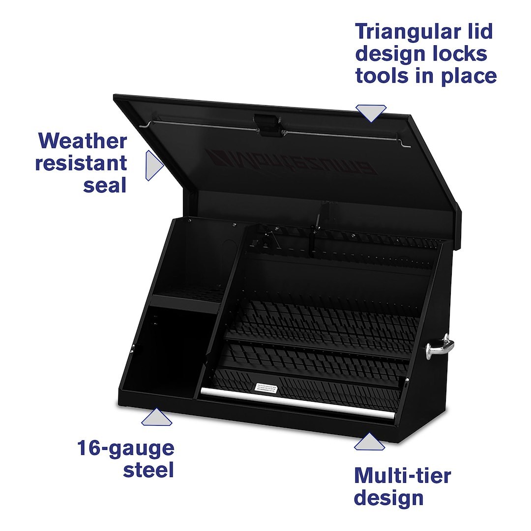 Montezuma Tool Box, Triangle®, Portable, Single Lid, Powder Coated, Black, Steel, 36-3/4 Inch Length X 17-1/2 Inch Width X 21-5/8 Inch Height – XL450B